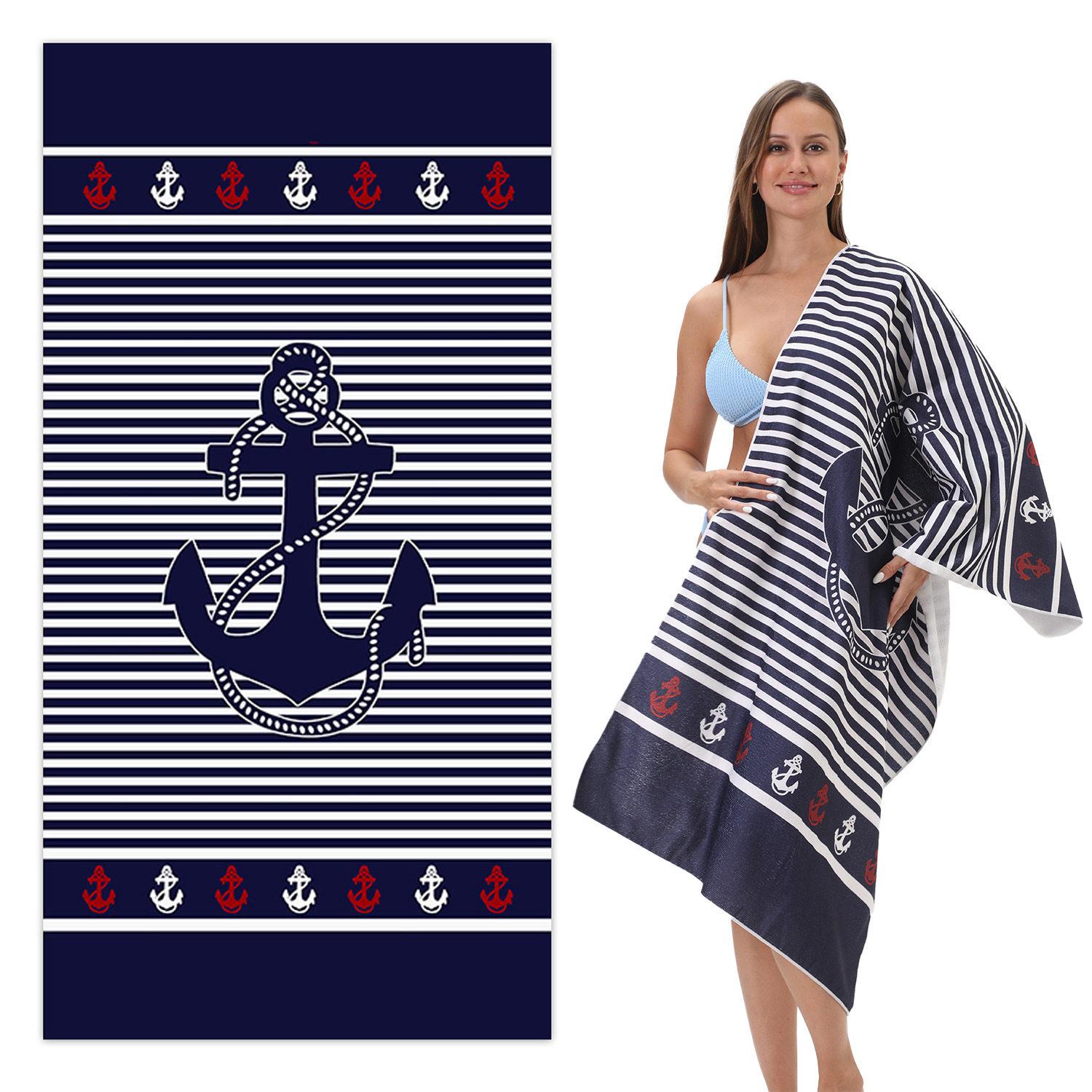

Soft Quick Dry Lightweight Anchor Print Beach Towel for Summer Vacation - Beach Bath Towel Shawl W40*H60(CM)