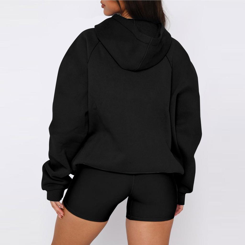 Women's  Long-sleeved Solid Color Plus Velvet Thickened Women's Hooded Sweatshirt