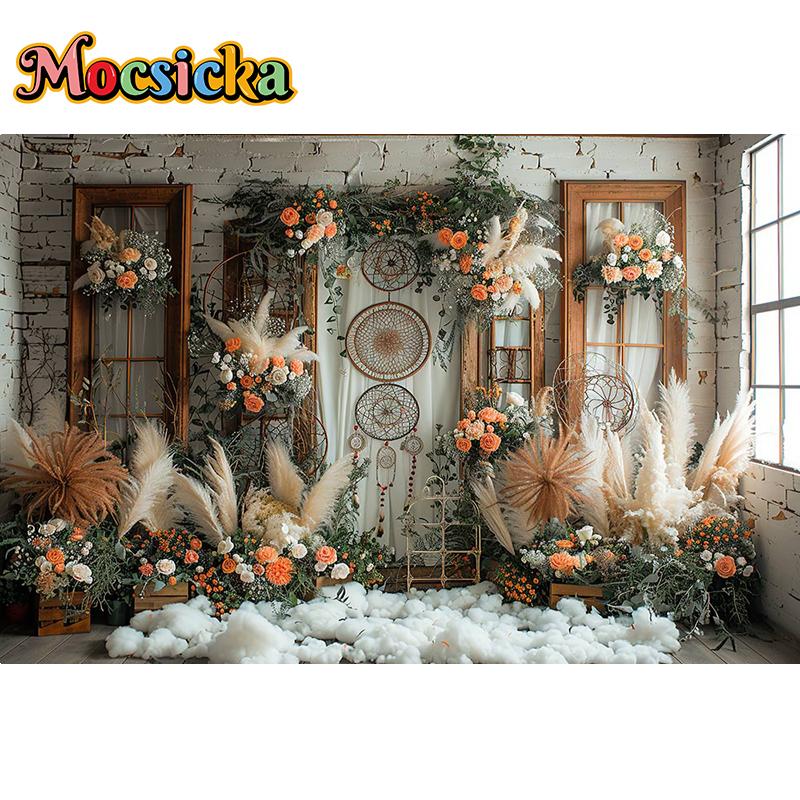 Mocsicka Photography Background Indoor Floral Boho Decor Baby Shower Maternity Adult Kids Art Portrait Backdrop Photo Studio