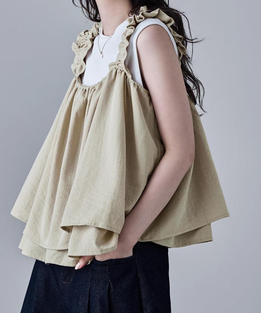Etoll Gathered Bustier Flared Tank Size F Linen-Touch Top, Cami, Sleeveless, Top, Layered, Ivory,
