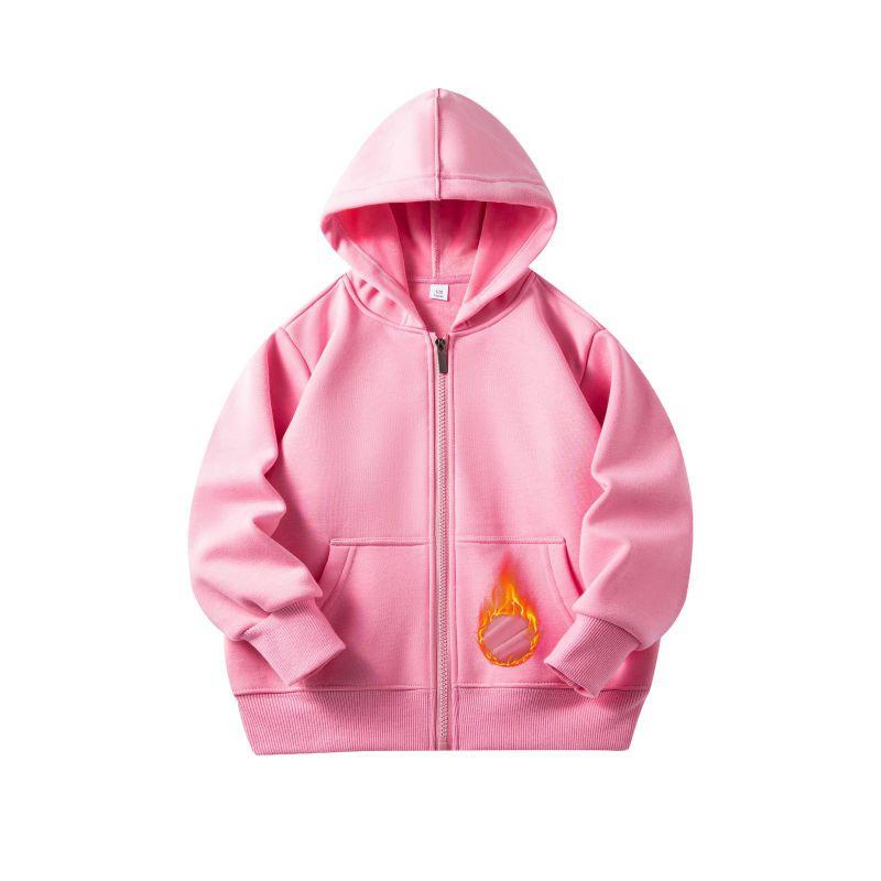 2-12 Years Kids Solid Color Hooded Zipper Coat Long Sleeve Outwear