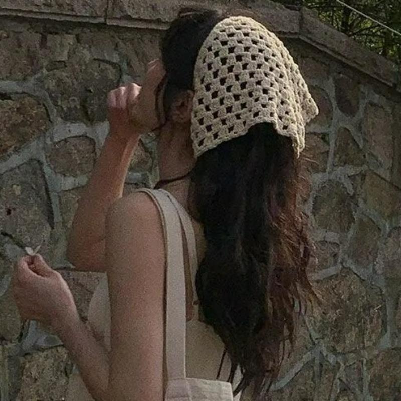 2026 Knitted Hollow Out Triangle Hair Scarf Headband Women Girls Knitted Flower Headbands Summer Travel Literary Photo Headwear