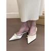 Summer Bow Women's Backless High Heels Sandals Fashion Dress Low-heeled Outdoor Party Pointed Slippers Large Size 2025