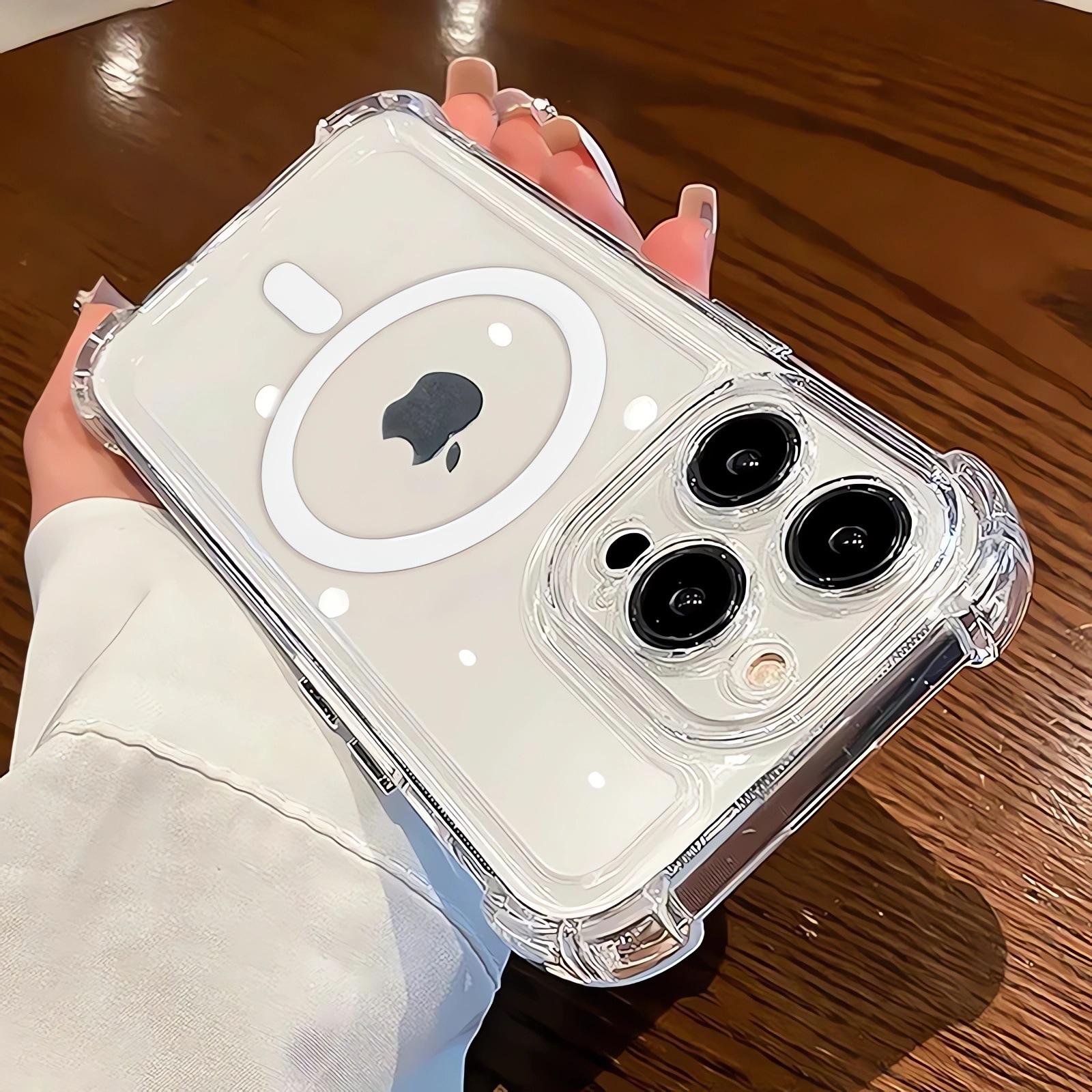 

Transparent Airbag Anti-Fall Phone Case For iPhone 17 Pro Max Air 14 15 Plus 11 12 13 16 Pro For Magsafe Wireless Charging Cover iPhone17 Pro