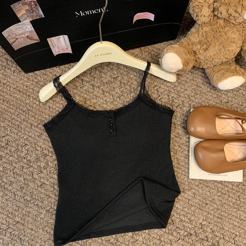 

Женский кружевной камизоль танк-топ в корейском стиле с цветными блоками – Осенний приталенный крой, теплый и без рукавов One Size (suitable for 75-120 jin) чёрный