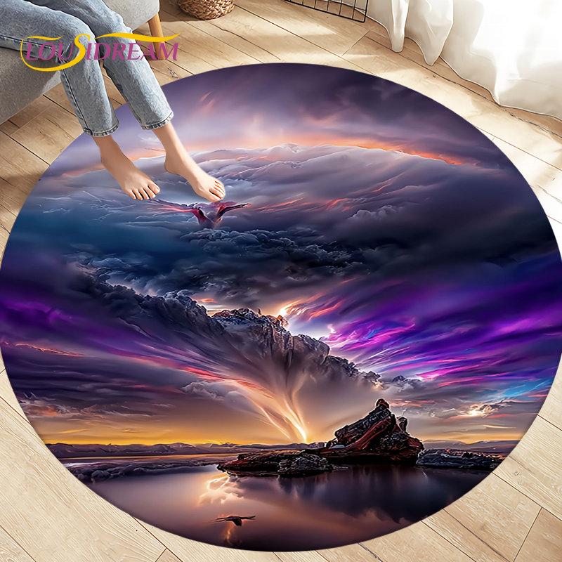 3D Natural ,Tornado, Cloud Area Rug,Round Carpet Rug for Living Room Bedroom Sofa Decoration,Kid Play Game Non-slip Floor Mat