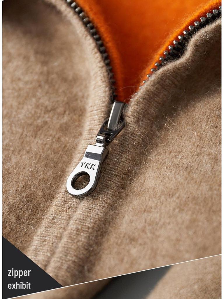 Men's Zipper Hooded Wool Cardigan - Thick Knitwear for Autumn/Winter