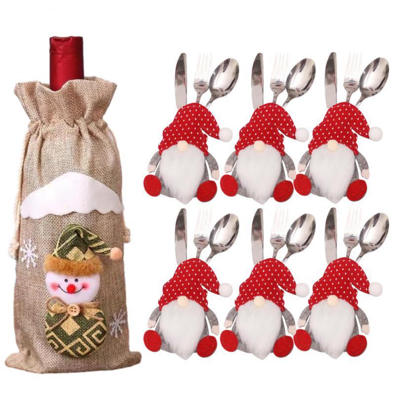 Kreativní vánoční sada na víno Zlaté sametové šaty Obaly na láhev vína Rukáv Santa Sněhulák Vánoce Nový rok Dekorace na jídelní stůl