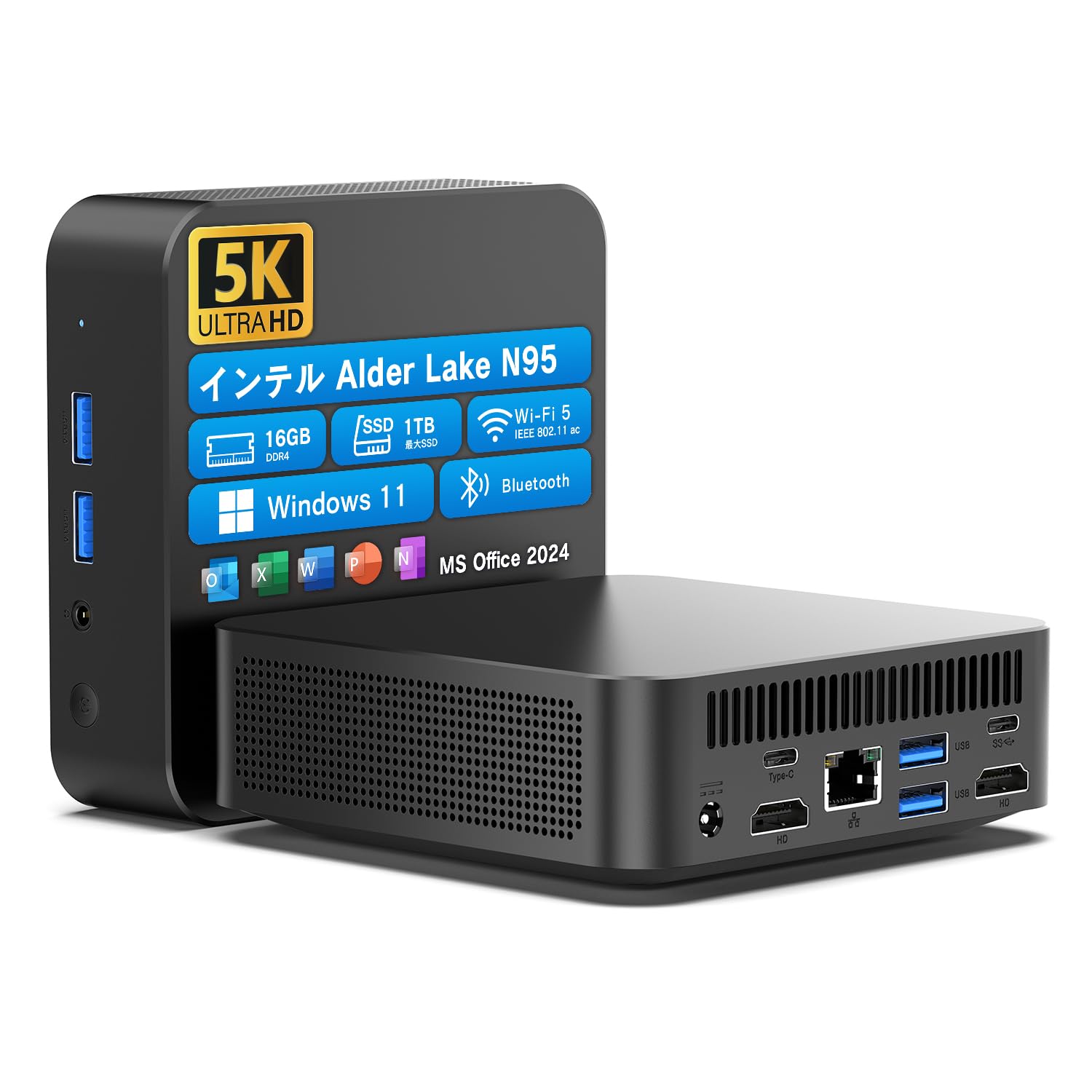 

VETESA Mini PC n95 with Windows 11 and Office Compact PC with output RJ45 wired DDR4 16GB and 512GB 2024, 3-screen (HDMI 5K@60Hz), High-speed Wi-Fi, чорний