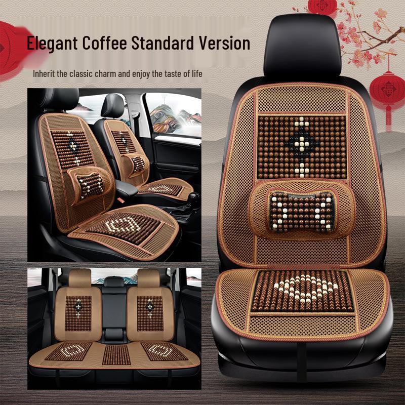 HD Chinese Knot Wooden Bead Car Seat Cushion - All-Season Interior Seat Cover