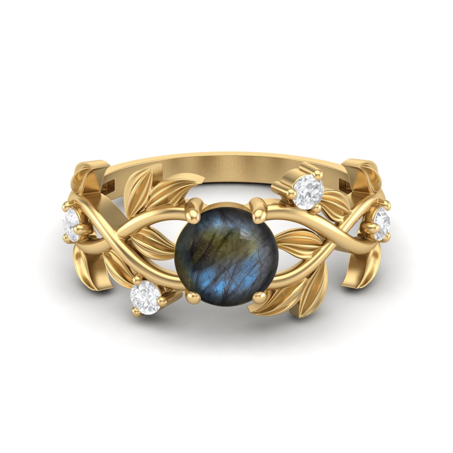 

6MM Round Labradorite Gemstone 925 Sterling Silver Gold Plated Solitaire Ring 11.5 жовтий