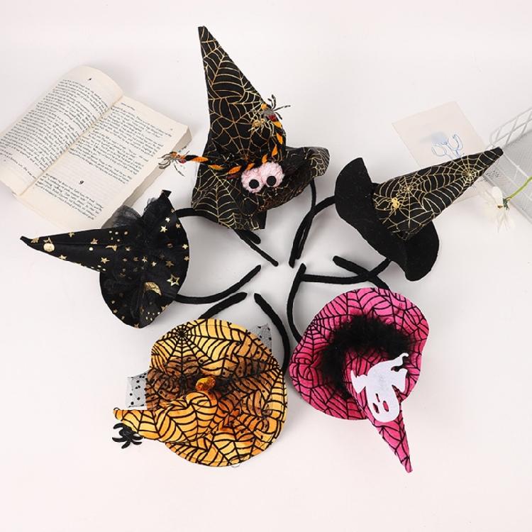 Festival Halloween Witch Hat Hairband with Mesh for Women Men Cosplay Spiderwebs Wizard Caps Headband Costume Accessory