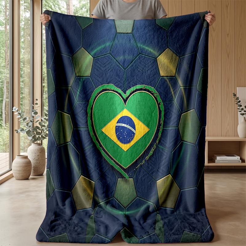 Brasilien Fotboll Tryckt Flanellfilt Hudvänlig Varm Dekorativ Pläd för Inomhus Soffa Säng Daglig Användning