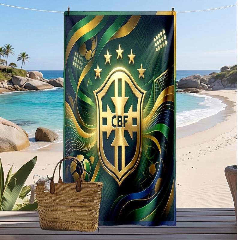 Asciugamano da Spiaggia con Stampa Calcio Brasiliano Asciugatura Rapida Super Assorbente Morbido Asciugamano da Bagno per Nuoto Spiaggia Viaggio Souvenir Regalo