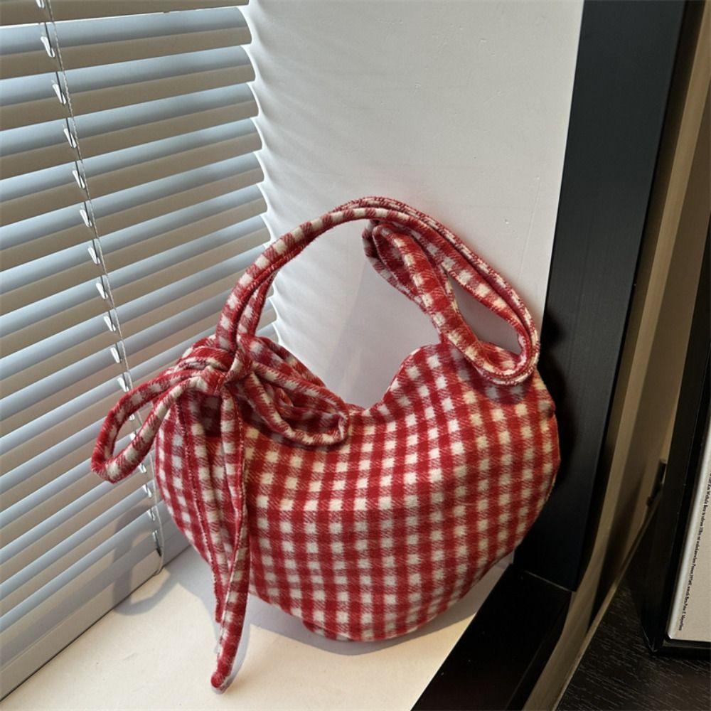 Printed Red Plaid Tote Bag Cloth Women's Handbag Fashion Heart Shoulder Bag  Female