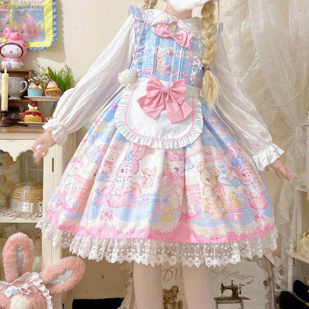 Lolita Cute Design Jsk Sweetheart Rabbit Bear Suspender Lolita Lo Dress Vestidos Elegantes Para Mujer