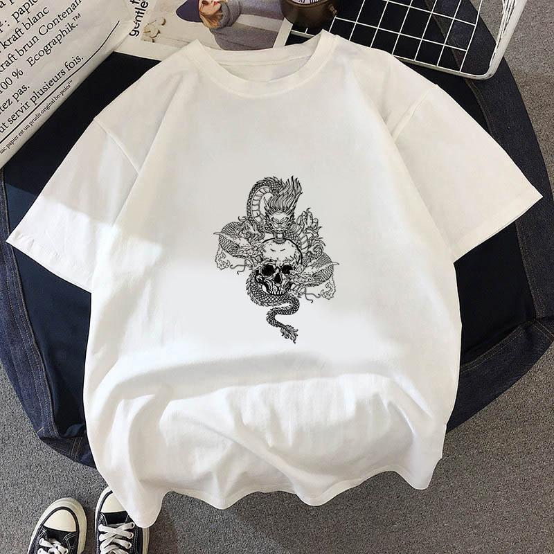 Fashion Dragon Printing Women Aesthetic T-Shirt Tops Summer Graphic Casual T-Shirt Women New Style White Women's Clothes