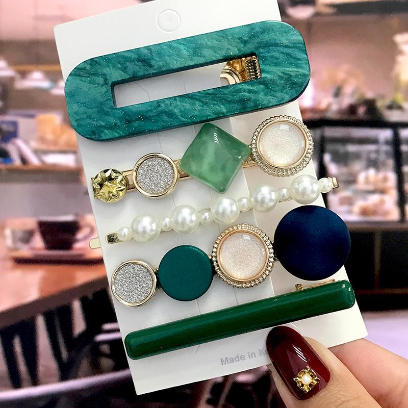 5Pcs/Set Fashion Smiley Pearl Hair Clip For Women Girl Geometric Acetate Barrettes Hairpin Headwear Hair Accessories  Trendy