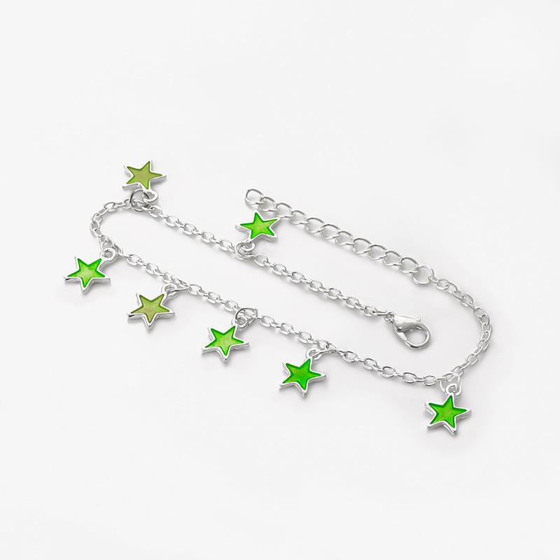 Beach Wind Fluorescent Green Five-Pointed Star Fringed Anklet Exquisite Super Fairy Luminous Gorgeous Anklet Female
