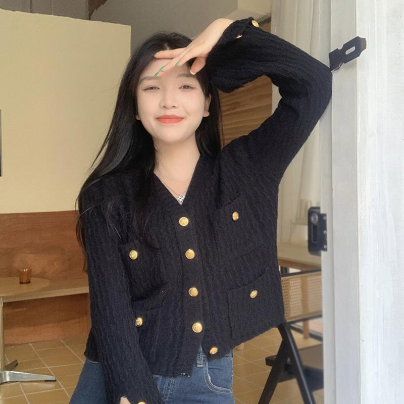 

Women s Cardigan Solid Color Pocket Temperament Retro One Size