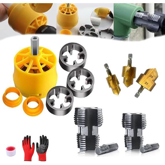 Electric Drill Compatible Pvc Pipe Threader Kit with Various Die Sizes, Pvc Pipe Threader Kit, Pipe Threader Kit, Pvc Threader for Drill, 1/2'' 3/4''
