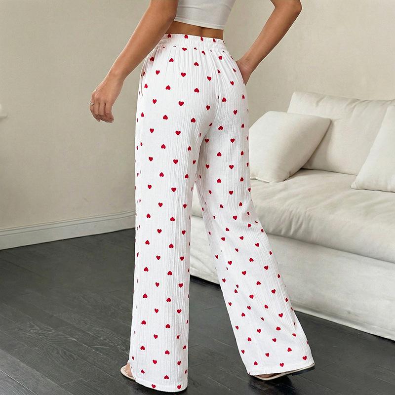 European & American Women's 2026 Heart Pattern Lace-up Wide-Leg Pants - Summer Casual Wear