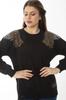 Women's Style Big Size Sweatshirt Large Size Black Stone Detailed Sweatshirt