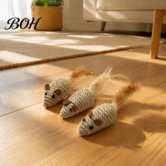 Indoor Cat Hunting Stimulation Colorful Mouse Toys, Jute Rope Chew Feather Mice Natural Kitten Toys Teeth Cleaning for Cats Exercise And Oral