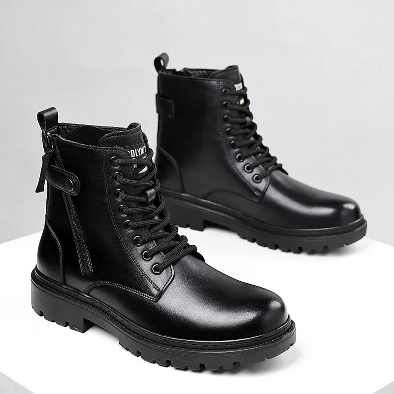 Fashion 2024 Autumn Winter New Designer Platform Boots for Men English-style Cargo Cowhide Ankle Boots Male Fashion Black Men's Shoes