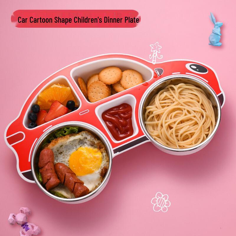 Children s 304 Stainless Steel Cartoon Divided Plate 2-Pack