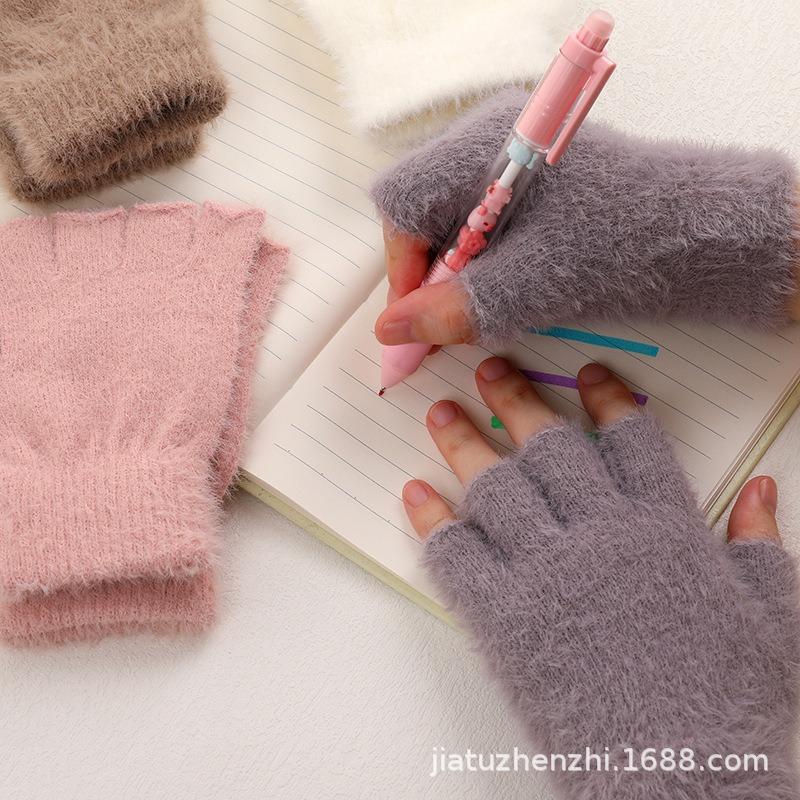 Autumn and Winter Students Knitted Warm Wool Half-cut Leaking Fingers New Cold-proof Half-finger Gloves Warm Gloves
