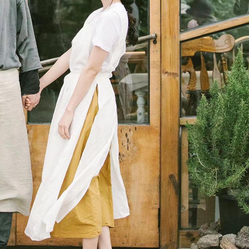 Retro Art Bawełniany i Lniany Fartuch w Stylu Mori z Nadrukowanym Logo