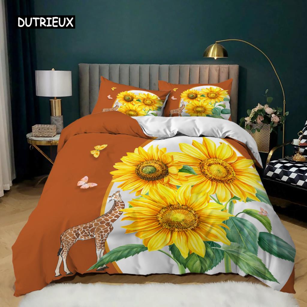 Sunflower Duvet Cover Set Sunflower Cow Bedding Set Microfiber Western Farmhouse Pastoral Scenery Flower Queen King Quilt Cover