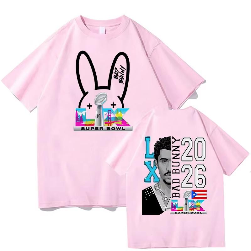 Bad Bunny Super Bowl LX 2026 Graphic Tshirt Cotton Unisex Short Sleeve Shirt Y2k Hip Hop Fashion Summer New Men Streetwear