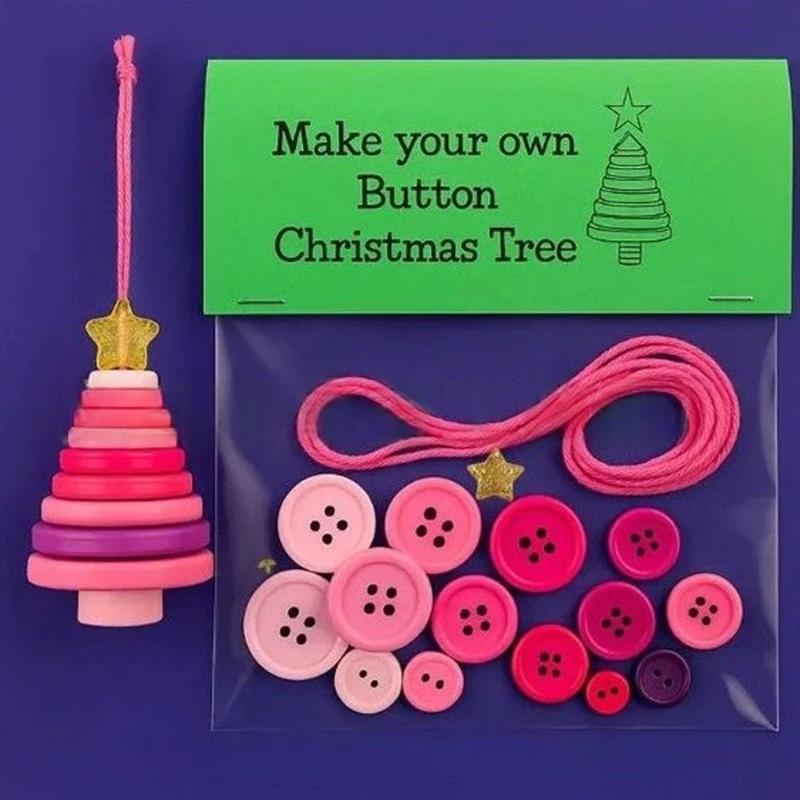 Make Your Own Button Christmas Tree Kit Xmas Crafts Ornament DIY Colorful Button Snowman Hanging Ornament Decorations Supplies