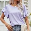 Butterfly Sleeve Loose Women T-Shirt 2023 Summer Solid Hollow Ruffled Casual Tshirts Woman Fashion Round Neck Tees Tops 25978