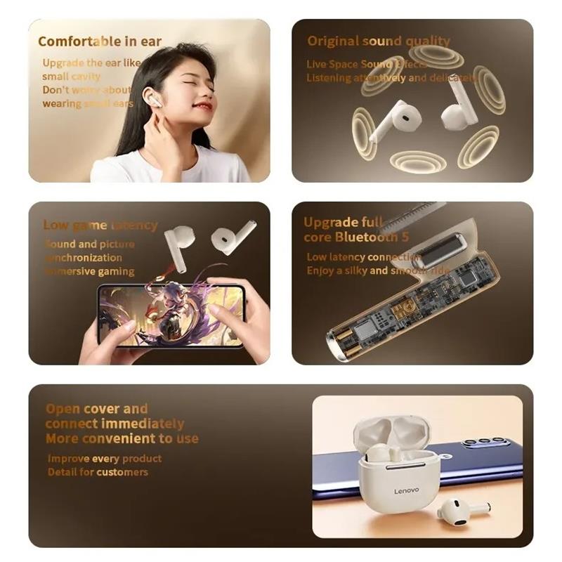 Original Lenovo TC3301 TWS Stereo Bluetooth Headphones Wireless Bluetooth 5.3 Headphones Earphones with Noise-Canceling Microphone