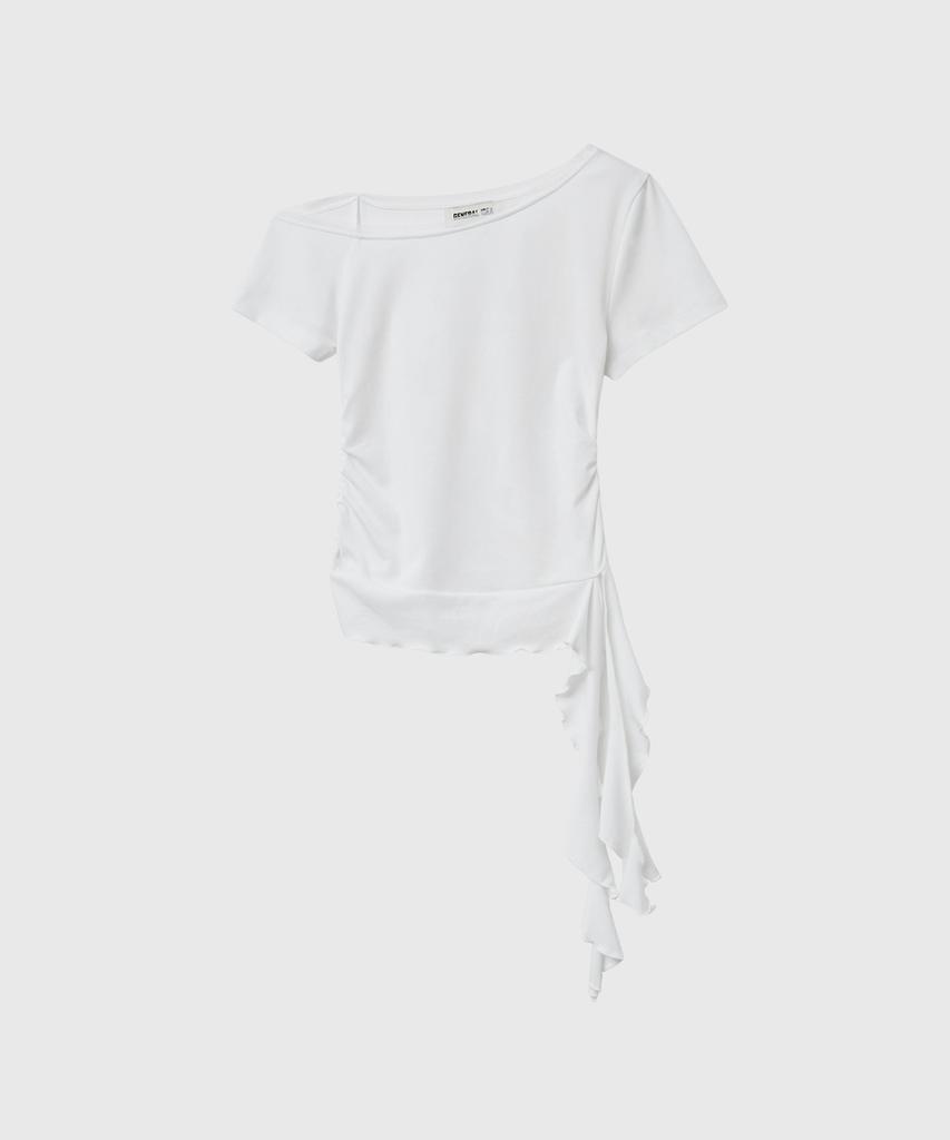 GENERALIDEA Mesh-Trimmed One-Shoulder T-Shirt [White] / Gf2Lts526