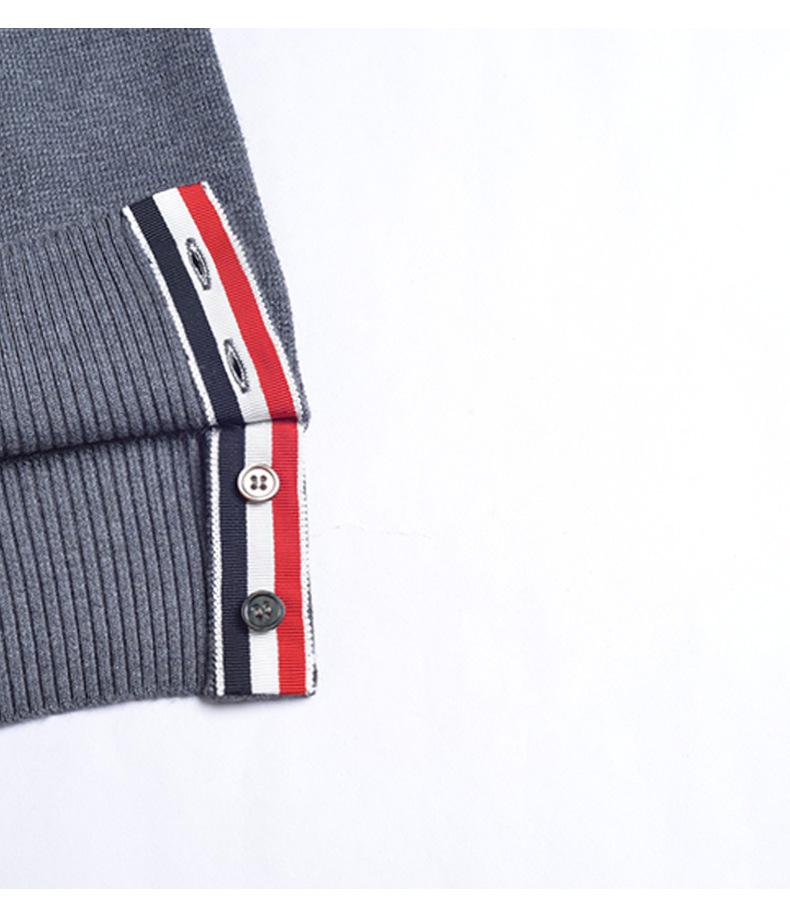 Unisex Striped Knit Sweater with Three-Color Woven Ribbon