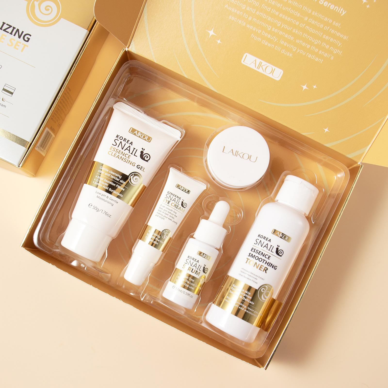 Набор из 5 средств LAIKOU Snail Skincare для ухода за кожей лица и улучшения цвета лица