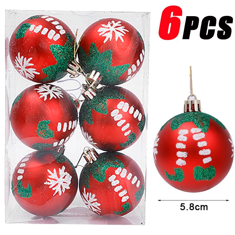 6Pcs Christmas Ball Ornaments With Painted Xmas Tree Hanging Pendant New Year Gifts For 2025 Christmas Navidad Party Decoration