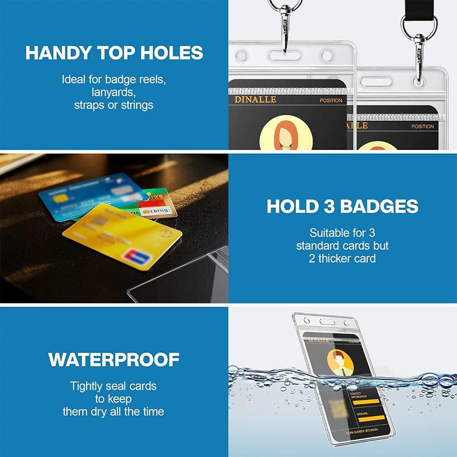 5pcs ID Badge Holder with Lanyard Waterproof Clear Vertical ID Card Protector for Office, Nurse, Teacher, Student & Conference