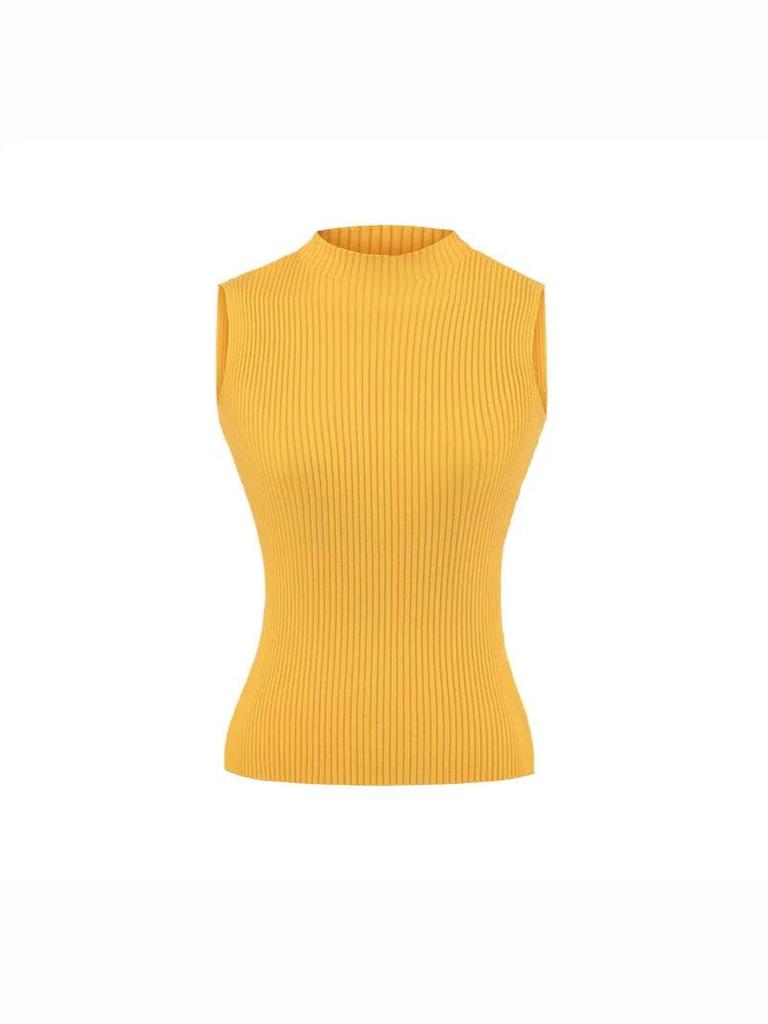 Elegant Korean Sleeveless High Neck Knit Vest for Women - 2026 Summer Slim-fit Top