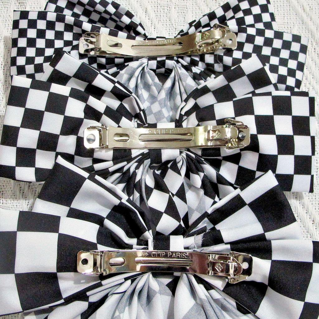 Black & White Plaid Bow Ribbon Hair Clip - Women's Fashion Headwear Accessory