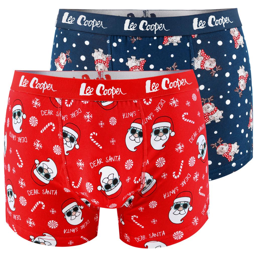 Lee Cooper Bokserki Męskie Świąteczne 2 Sztuki Bawełna Wzór Mikołaj