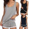 Womens Pajama Set Striped Sleeveless Sleepwear Sets  Tank And Shorts Set