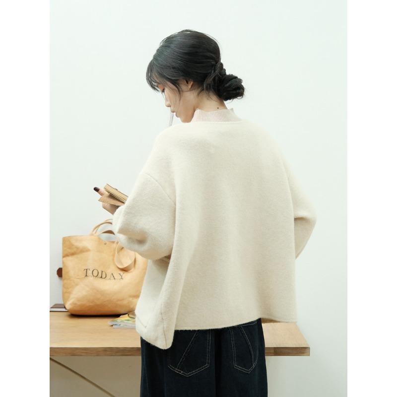 Dimanaf Plus Size Autumn Women Solid Buttons Sweaters Jacket Knitting Fashion Oversize Casual Style Loose Cardigan Sweater