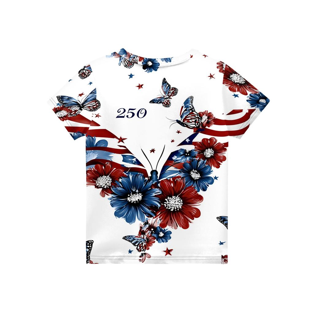 Kids Independence Day Print Round Neck Short Sleeve Casual T-shirt