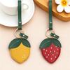 Leather Strawberry Keychain, Summer Lemon Mini Card Holder Handmade Fruit Keychain
