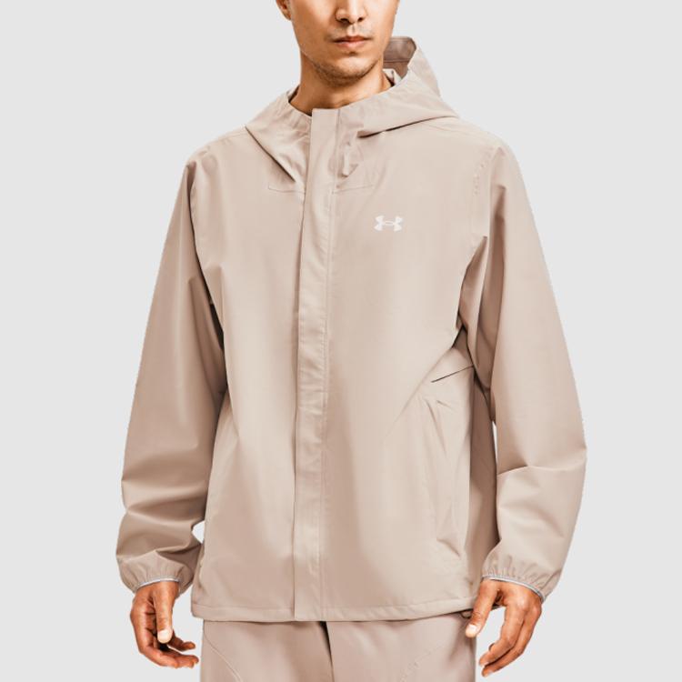 Under Armour Stormproof Solid Color Logo Print Zip Hoodie Jacket Men Jackets Desert-Brown 1376066-236